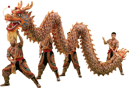 Danza del dragon chino con disfras tipico de china
